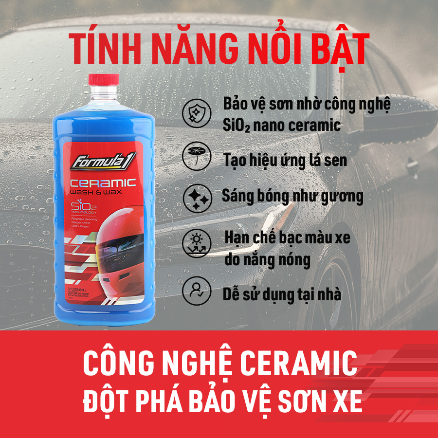 Dung Dịch Rửa Xe Ceramic SiO2 FORMULA 1 617700 946ml 2 Trong 1 Rửa &amp; Phủ Bóng Chống Tia UV - Nhập Khẩu Chính Hãng
