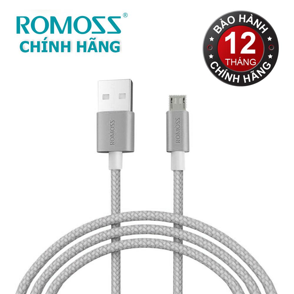 Cáp sạc nhanh micro USB bọc Nylon Romoss dài 1m (Bạc) - Hàng chính hãng