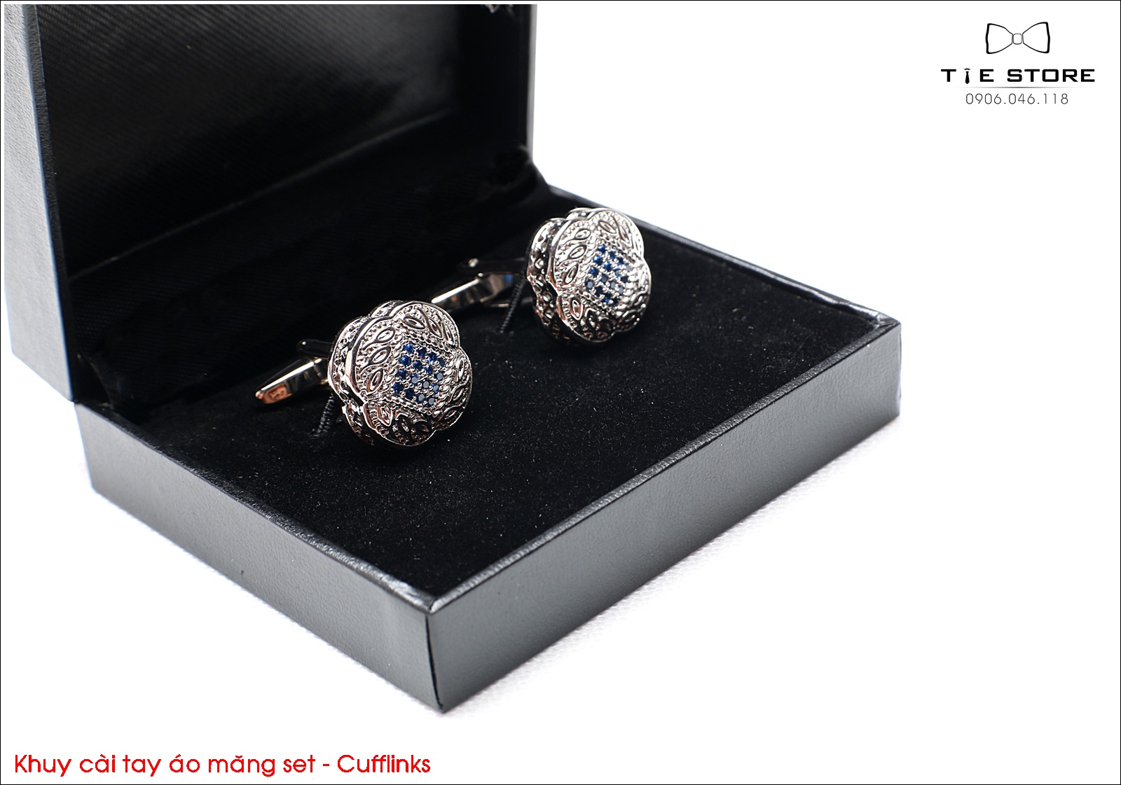 Khuy Cài tay áo Măng Set cao cấp đính đá - cufflinks , tặng kèm hộp nhỏ, hình vuông đính đá