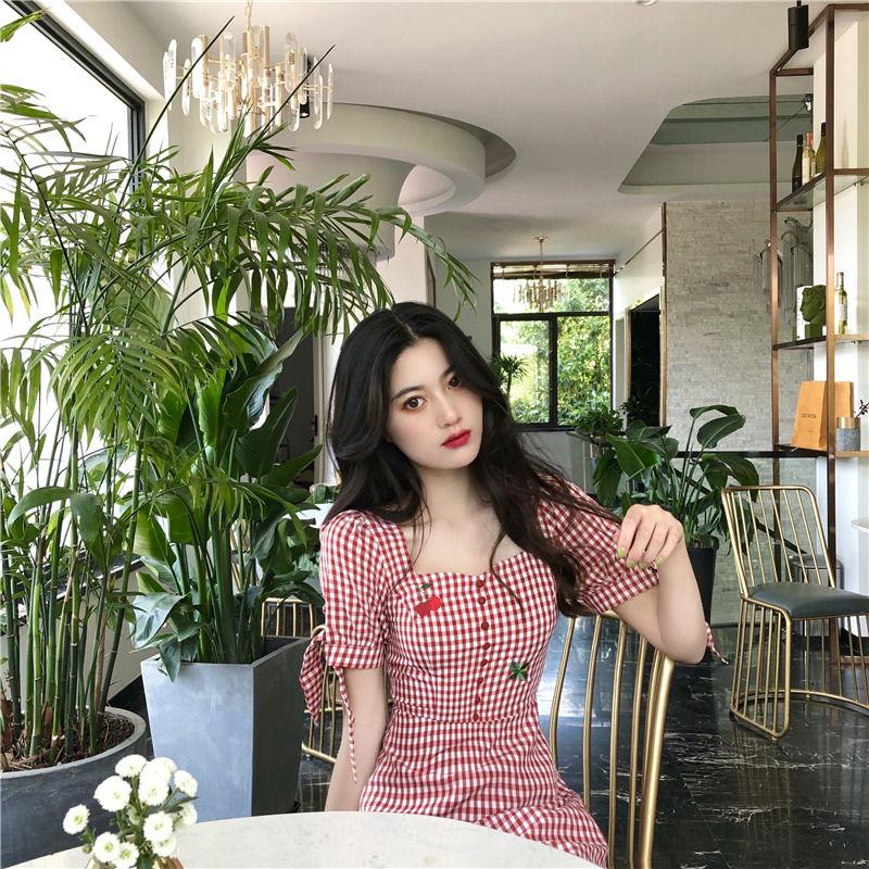 CHENGRUI Trang phục mùa hè 2021 Pháp Vintage ngọt ngào mối tình đầu siêu cổ tích Plattern váy sen phong cách phương Tây thắt lưng váy