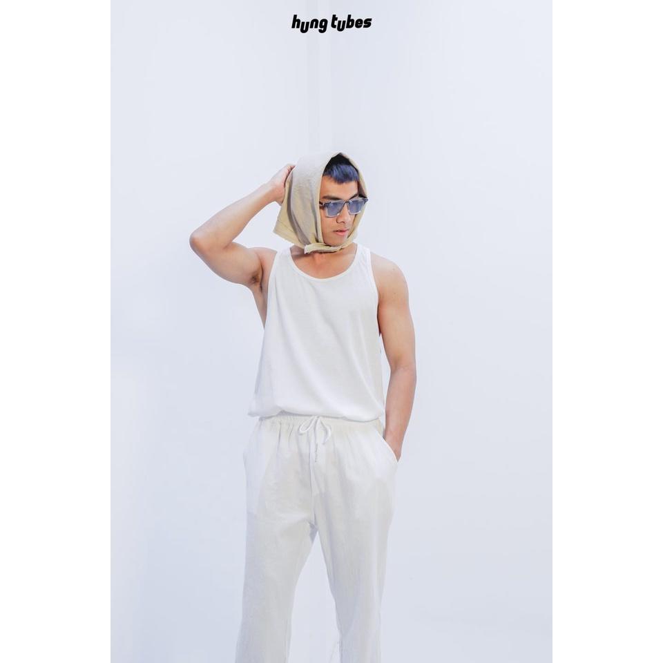 Ba lỗ gân màu trắng đi biển dạo phố du lịch Hung Tubes chất cotton