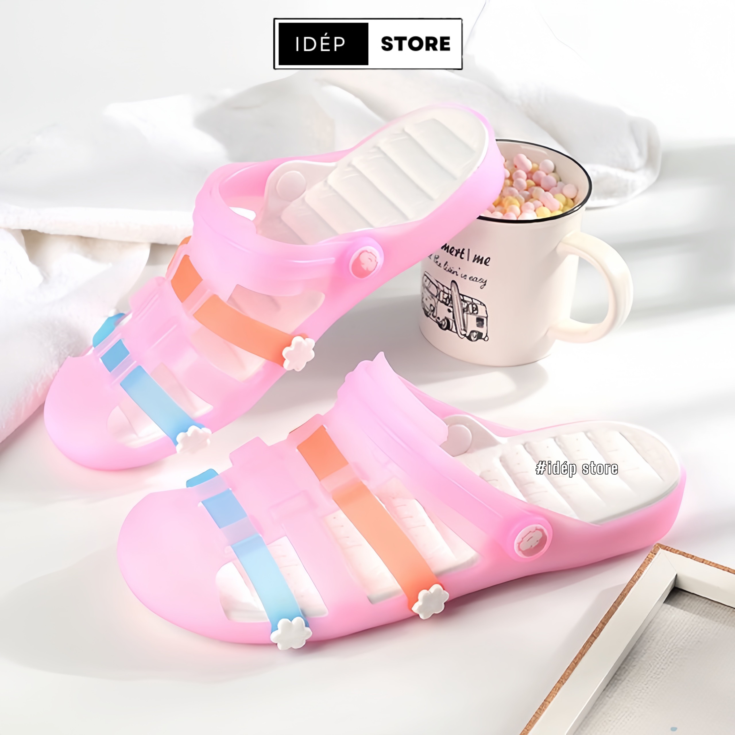 Sandal chiến binh- Giày sục nhựa dẻo bít mũi nữ IDÉP đi mưa siêu nhẹ, siêu bền - GL044