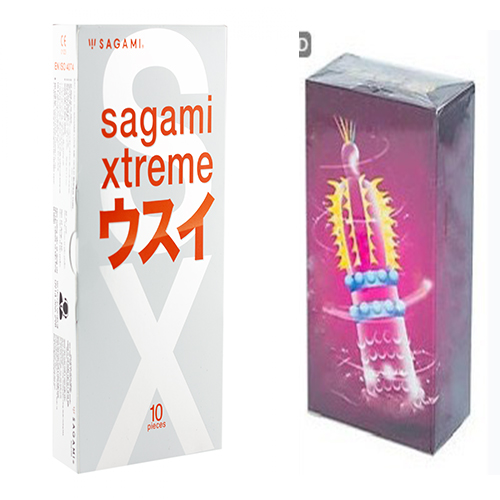 Bao cao su Sagami siêu mỏng+ bao gai lớn 2 cái ( màu ngẫu nhiên )