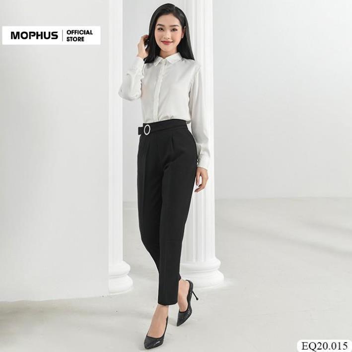 Quần baggy nữ Mophus EQ20015 cạp cao đai tròn, quần tây ống suông vải co dãn thời trang công sở cao cấp