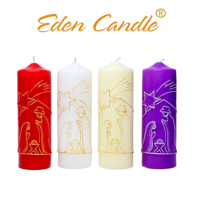 [4 Màu] Nến trụ tròn D6H20 EDEN CANDLE EDC7800 hình chóp, Sản phẩm chế tác hoàn toàn thủ công với họa tiết đẹp mắt, sang trọng