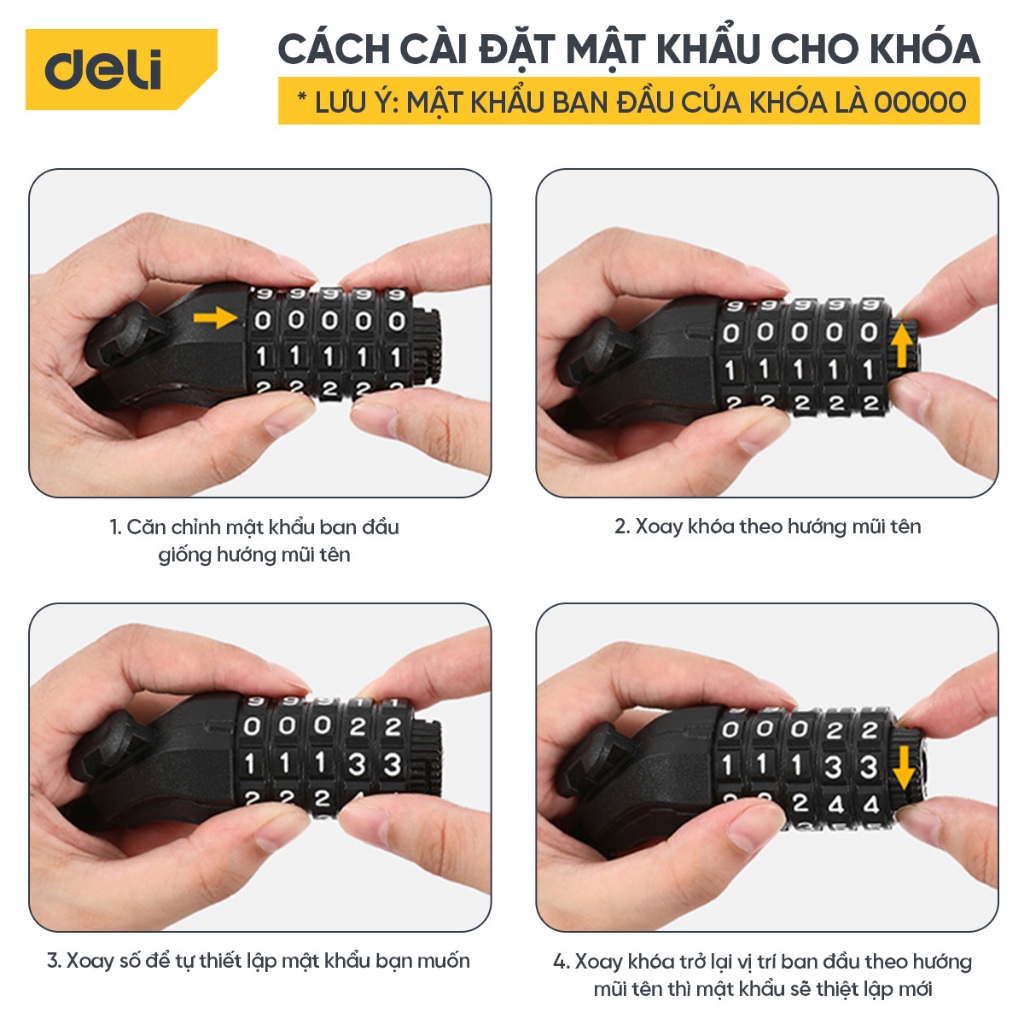 Khóa xe đạp xe máy Deli Cao Cấp - Khóa mật mã dạng 4-5 chữ số siêu an toàn chống trộm