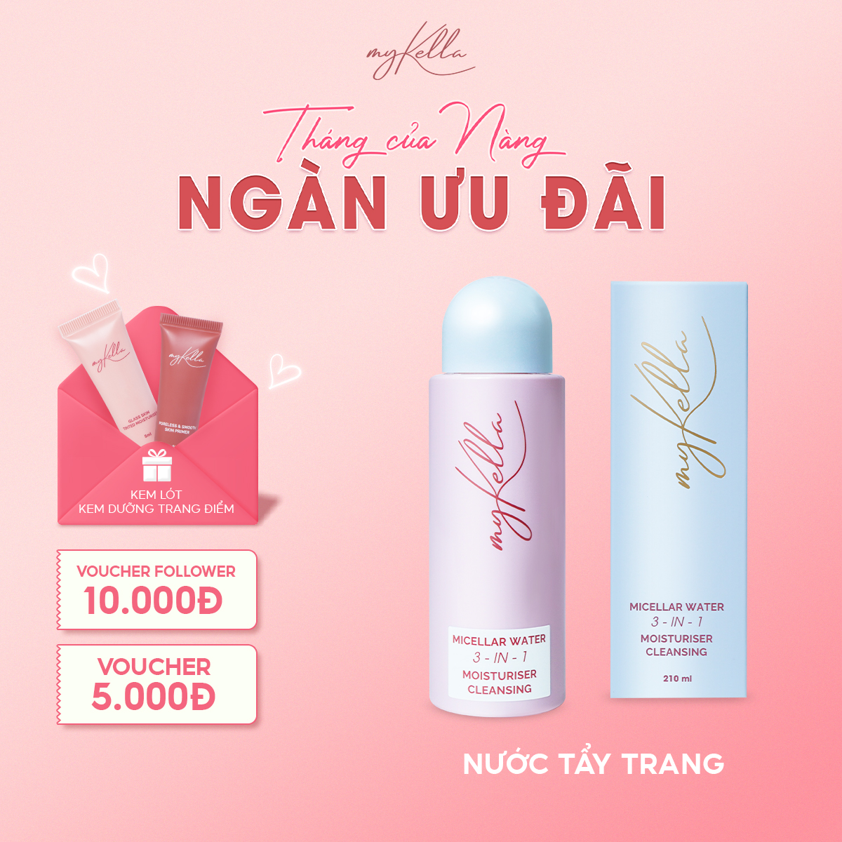 Nước Tẩy Trang myKella Làm Sạch Hoàn Hảo Lớp Trang Điểm, Dưỡng Da Khỏe Mạnh &amp; An Toàn Cho Mọi Loại Da