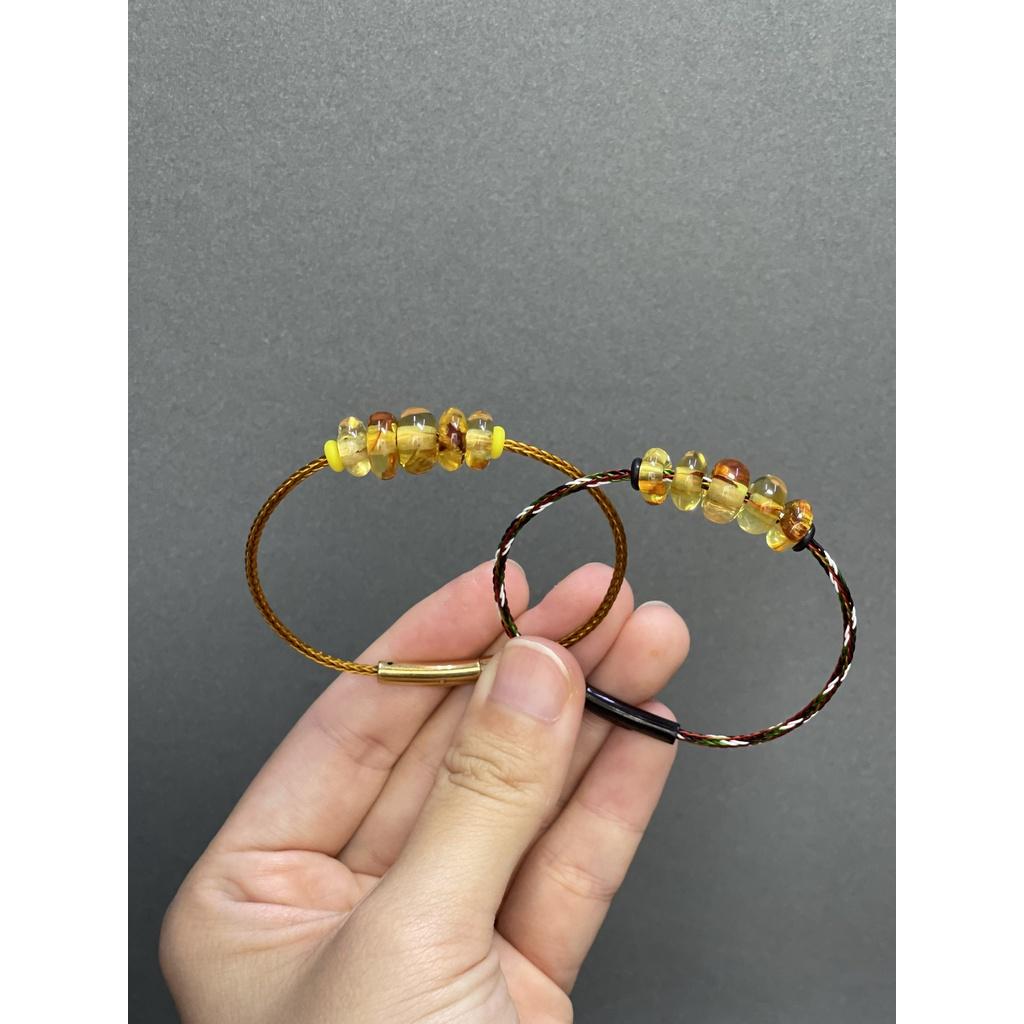 Vòng tay đồng điếu hổ phách hoa cooper mix dây cước kim loại Minh Tâm Jewelry