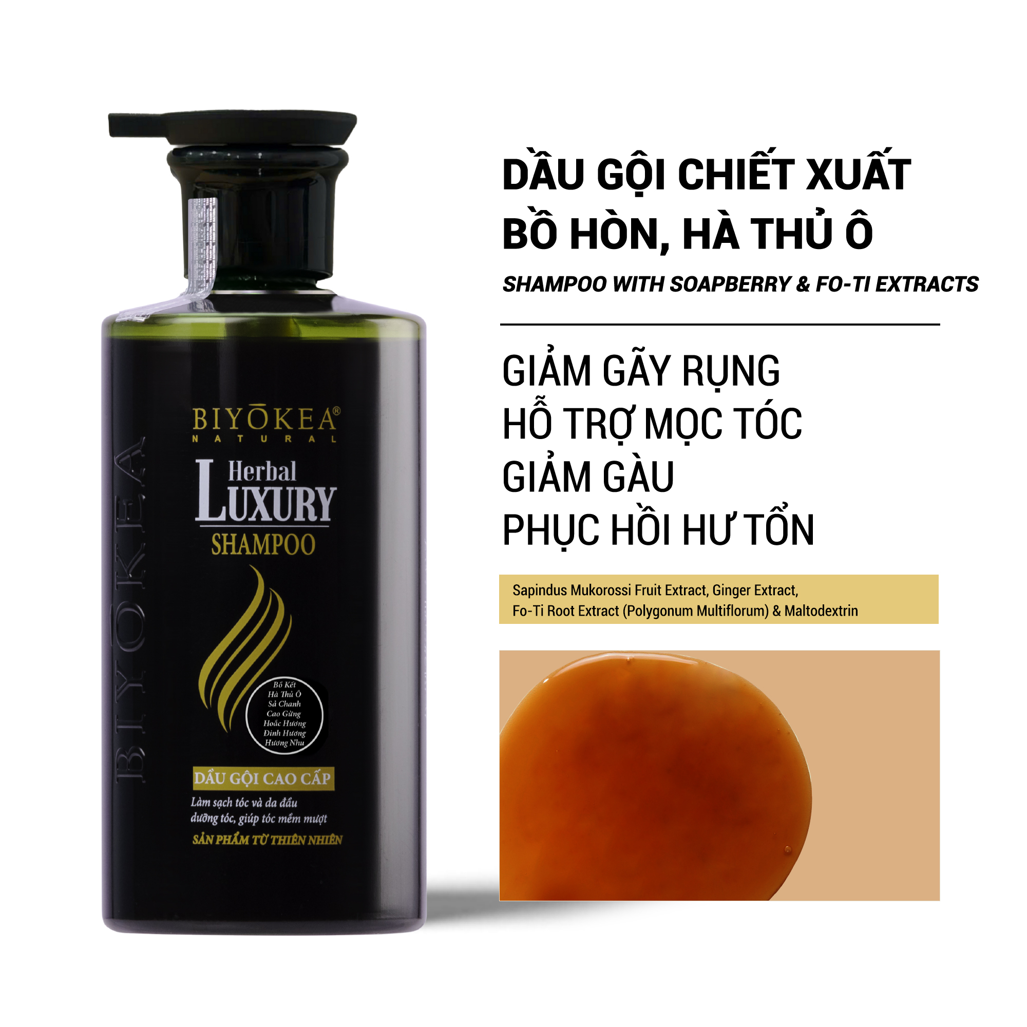 Combo Dầu gội và dầu xả bồ kết thảo dược, dưỡng tóc, kích thích mọc tóc Herbal Luxury Biyokea 320ml