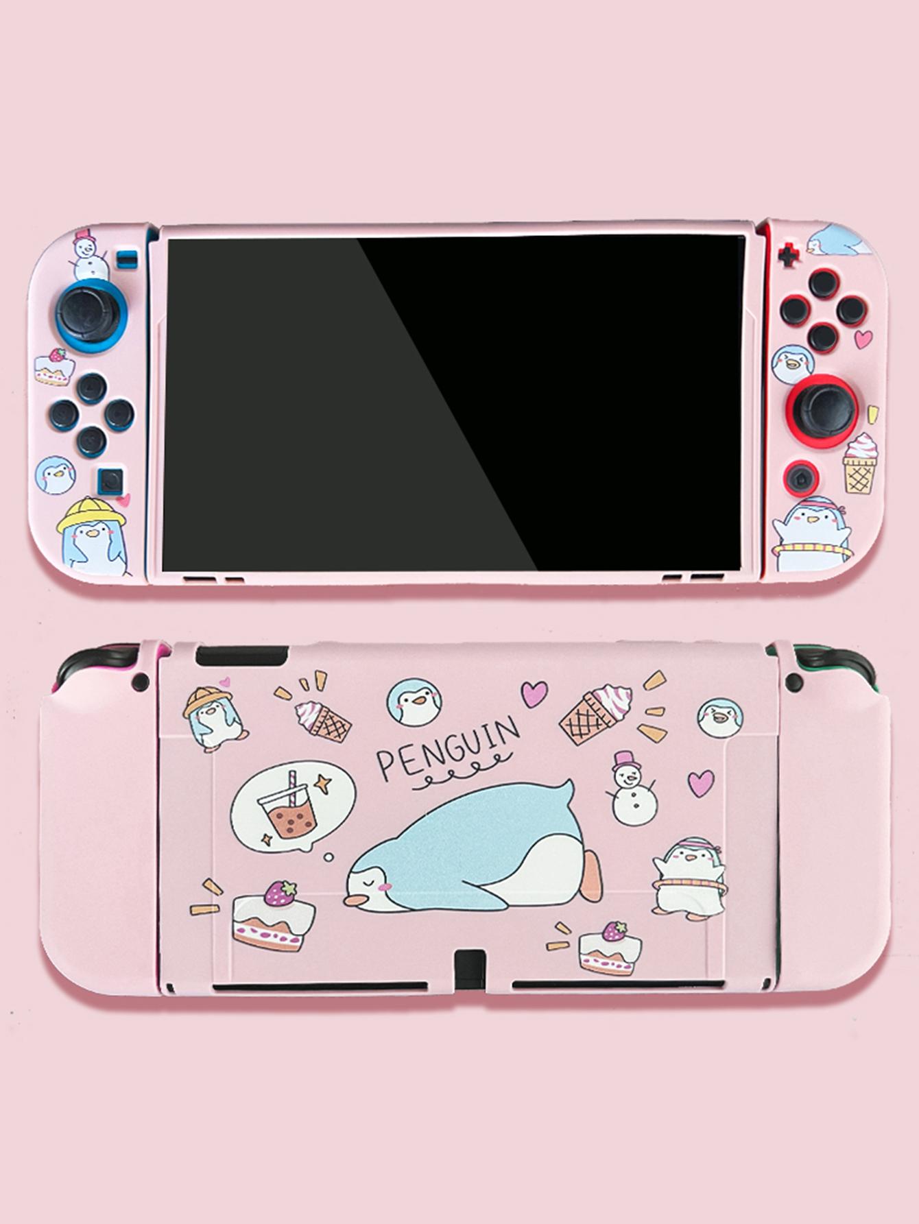 Thích hợp cho Nintendo Switch OLED Máy chủ bảo vệ Bảo vệ Chống Waterproof and Scratch Aolfant Penguin Coruction: Pink