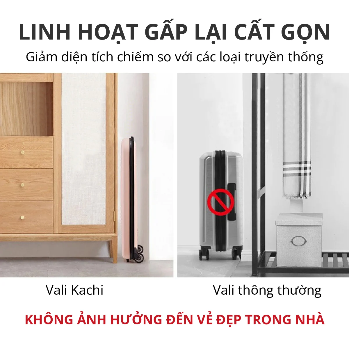 Vali du lịch xếp gọn tiết kiệm không gian Kachi MK355 size 20&quot; / 24&quot; với 4 màu - Hàng chính hãng