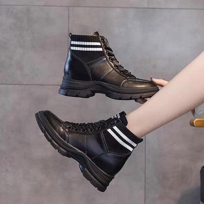 Giày bốt Martin cổ ngắn tăng chiều cao thời trang thu đông Anh Quốc mới 2021 cho nữ  - Black -1