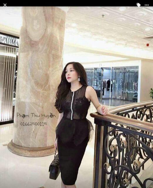 Đầm body lưới đắp ren kết chuỗi