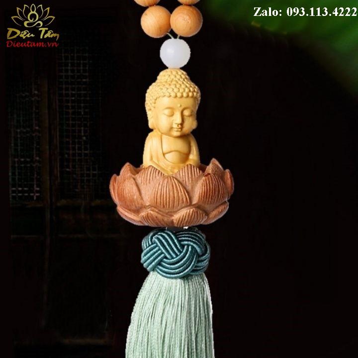 Dây treo ô tô khánh treo ô tô tượng phật gỗ hoàng dương thơm - gỗ phong thủy