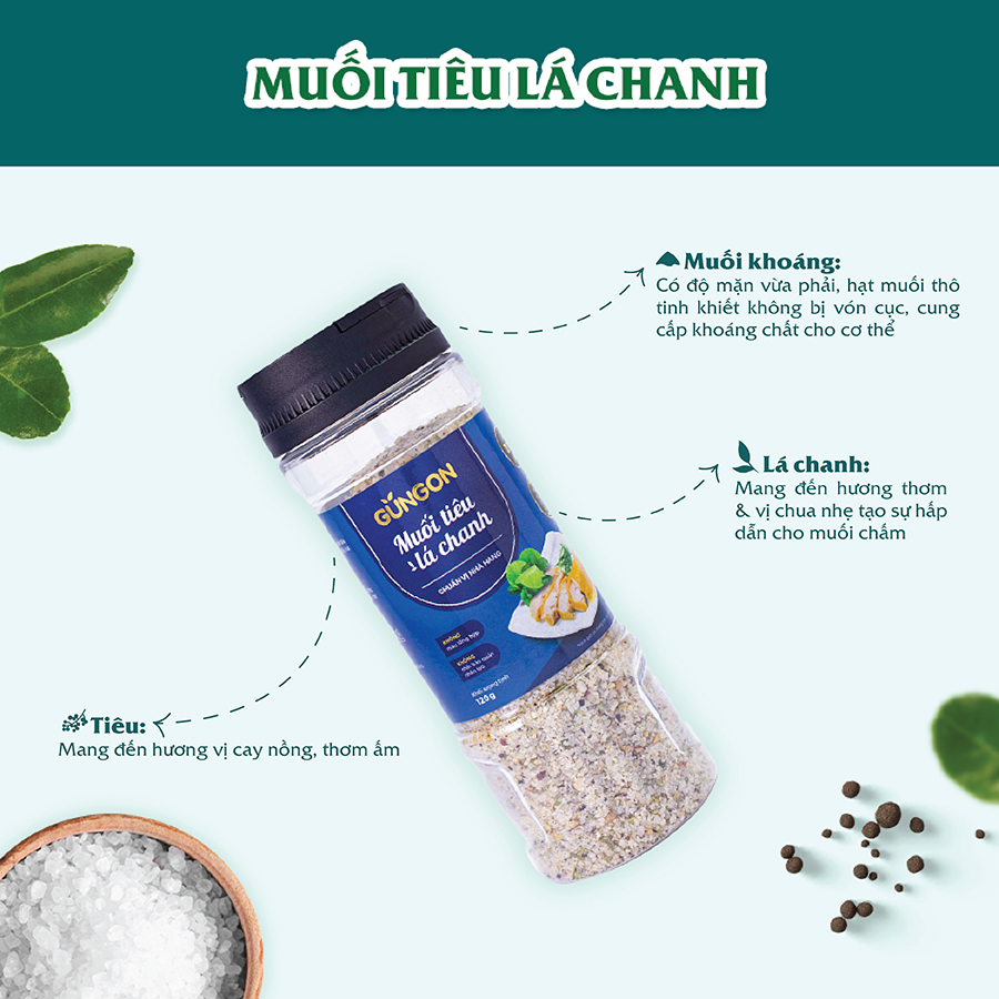 Muối tiêu lá chanh Gungon chấm trái cây gà luộc món hấp 120g