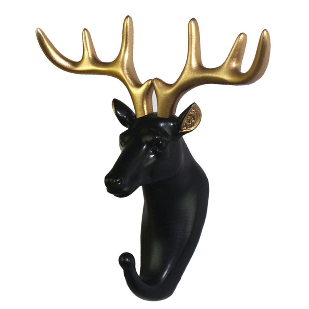 2Pcs Resin Animal Head Hook Hat Key Wall Hanger Black-Golden Decoration