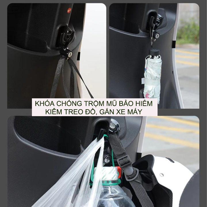 Khóa gắn xe máy chuyên dùng chống trộm mũ bảo hiểm, treo đồ đa năng, bằng hợp kim chắc chắn