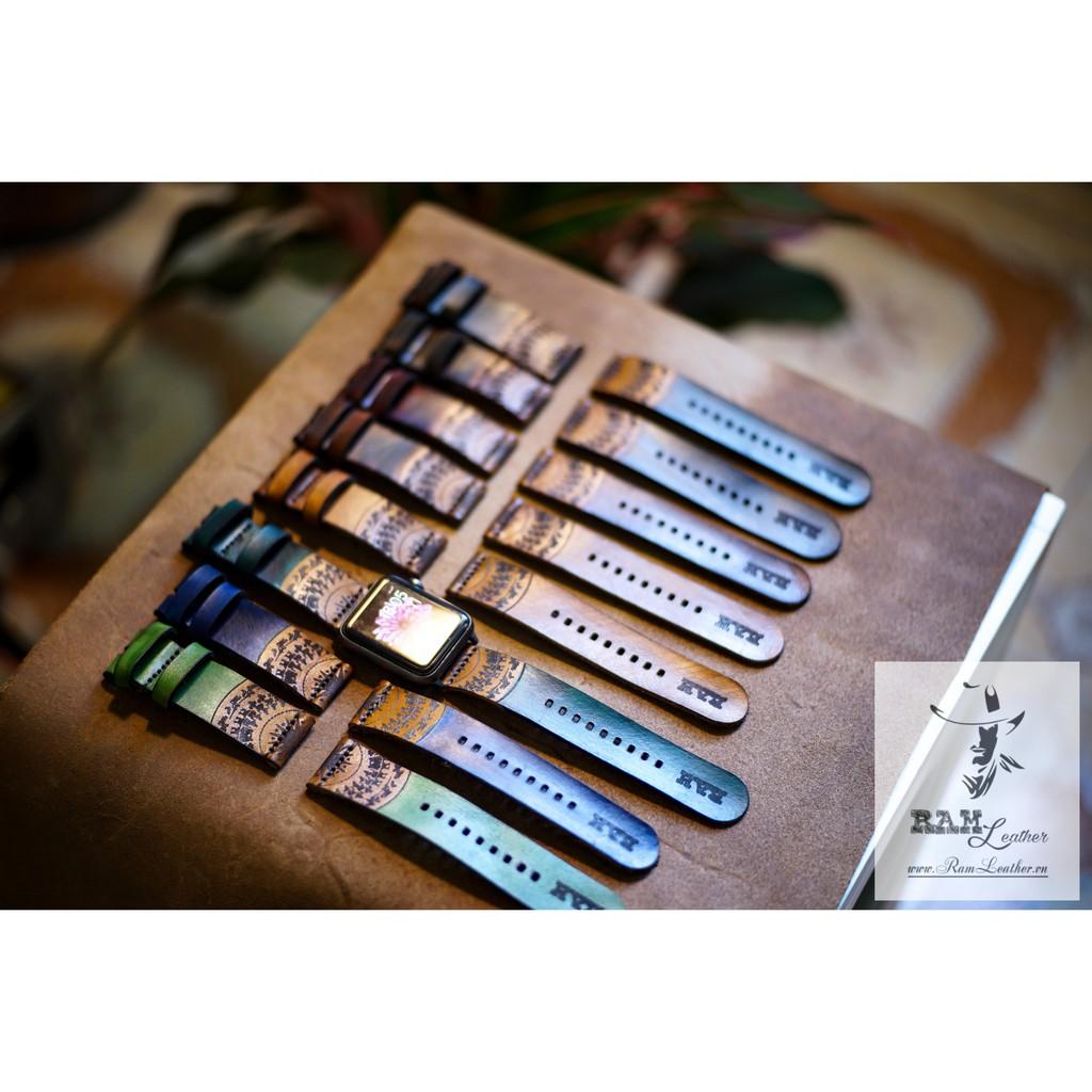 DÂY ĐỒNG HỒ DA BÒ THẬT CAO CẤP - RAM TRỐNG ĐỒNG SIMPLE AQUA GREEN - ĐỦ SIZE 18, 20, 22MM, 24, APPLE WATCH