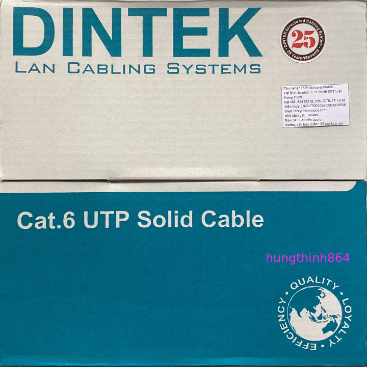 Cáp mạng CAT6 UTP 100m Dintek - Hàng chính hãng