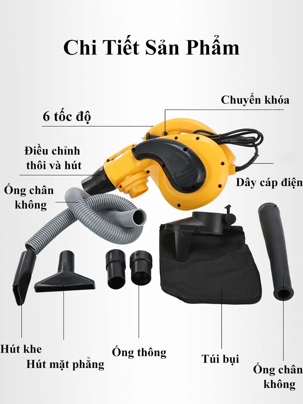 Máy Thổi Hút Bụi  Cầm Tay ABG Công Suất Lớn 1200W Máy Vừa Thổi Vừa Hút Công Nghiệp Đa Năng Ứng Dụng Nhiều Trong Các Xưởng Mộc, Vệ Sinh Máy Móc – Hàng Chính Hãng