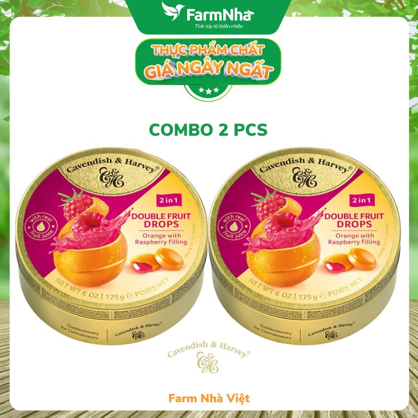 (Combo 2 hộp) Kẹo trái cây Cavendish & Harvey Vị Orange with Raspberry filling 175g - Hương vị tự nhiên đến từ Đức