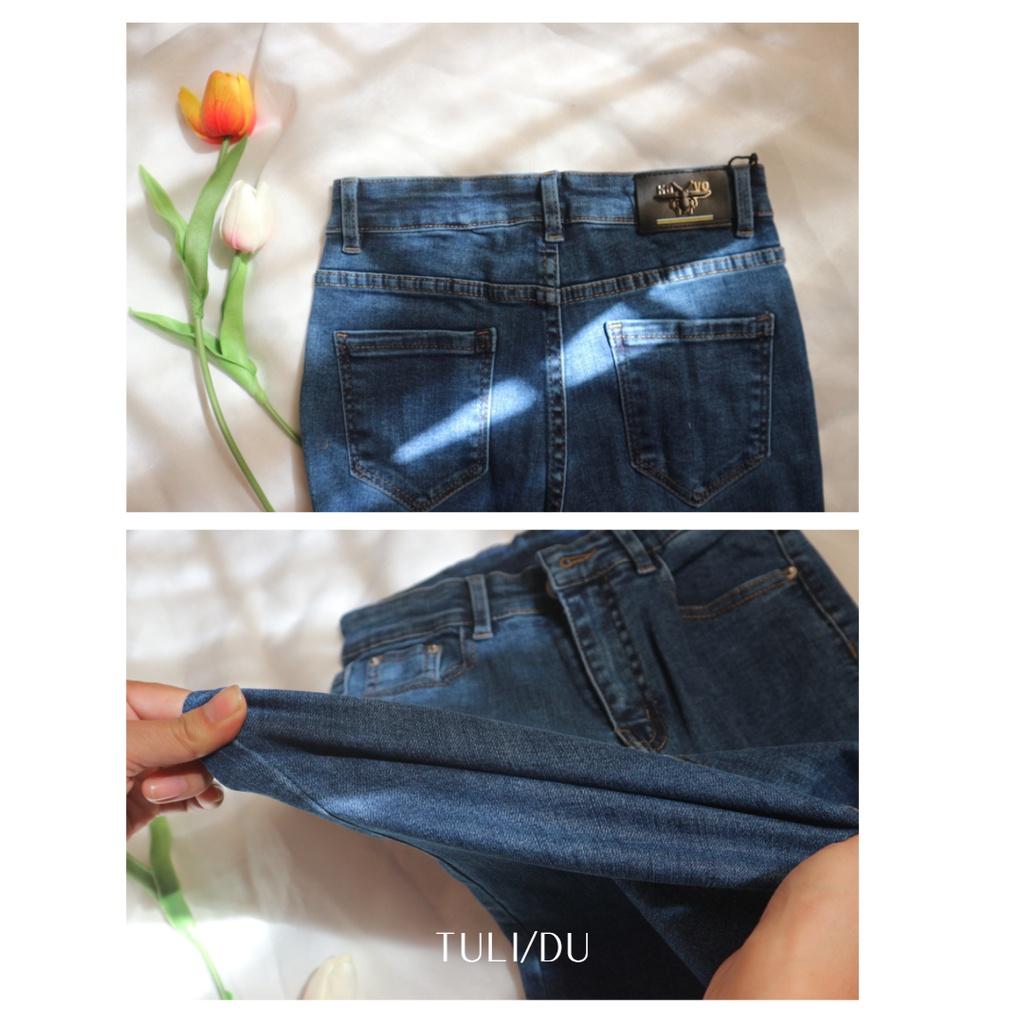 Quần Jean Ống Loe Flared Jean Lưng Cao Màu Xanh Gấu Cắt Co Giãn TULIDU Quần Bò Ống Loe #T83