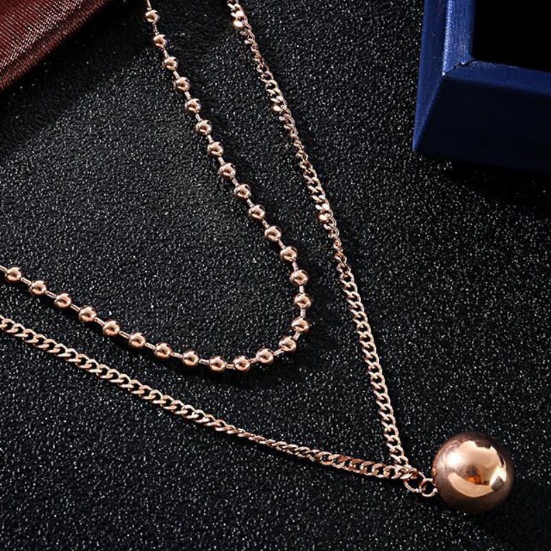 Dây Chuyền 2 Tầng Trái Châu Titan Không Đen TT 2362