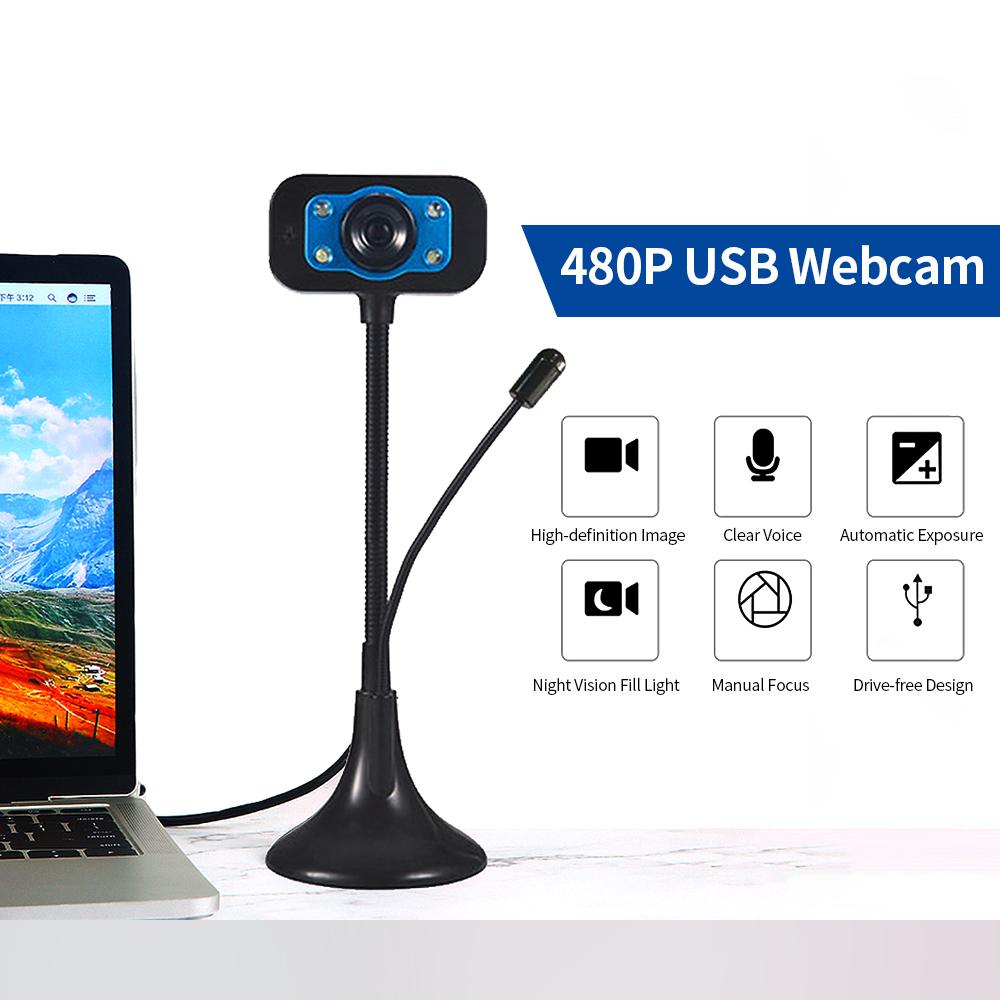 Máy ảnh web 480P USB Webcam không có ổ đĩa với Micrô bên ngoài Đèn lấp đầy ánh sáng Cắm và chạy cho Máy tính xách tay PC