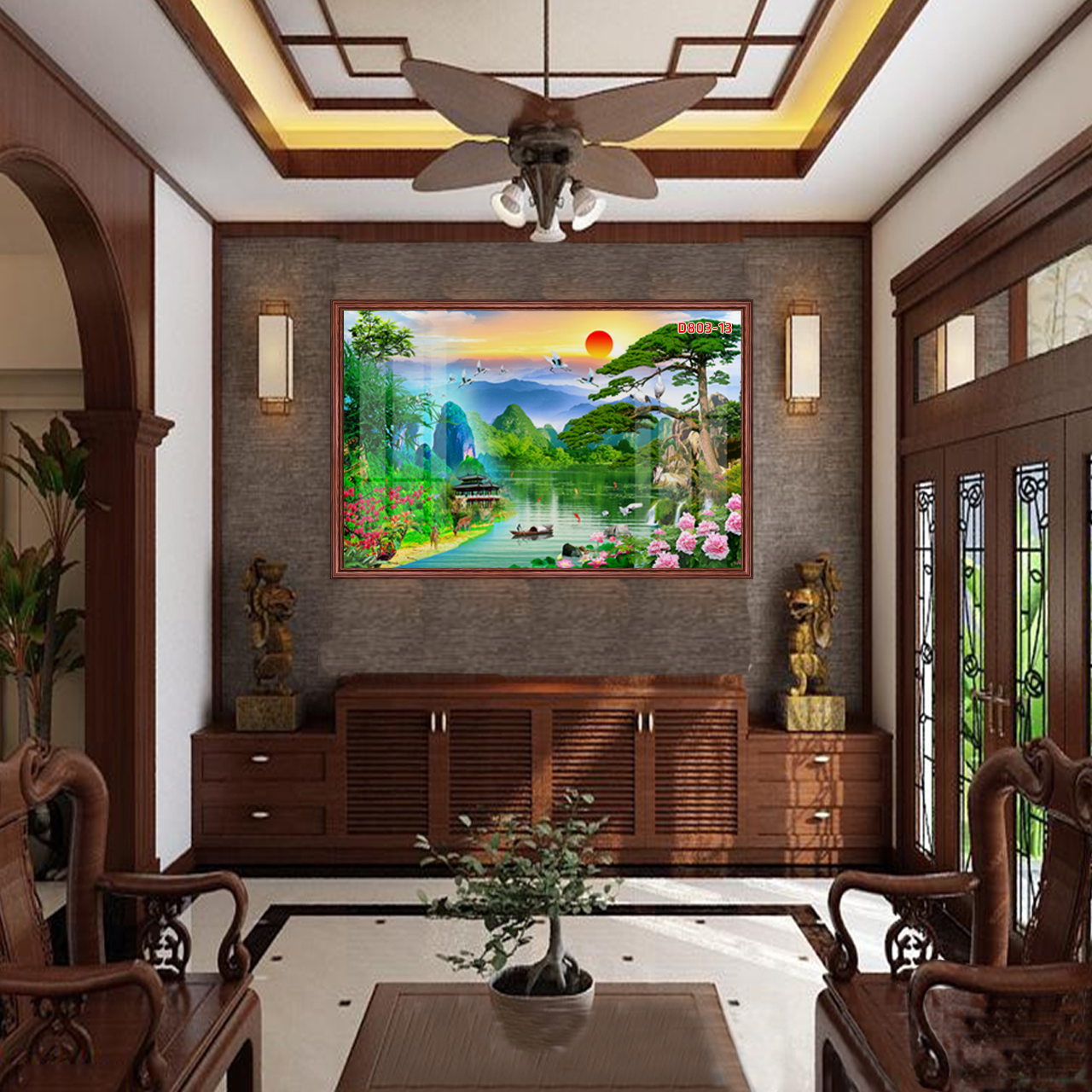 D803 01 Tranh kính Sơn Thủy Hữu Tình