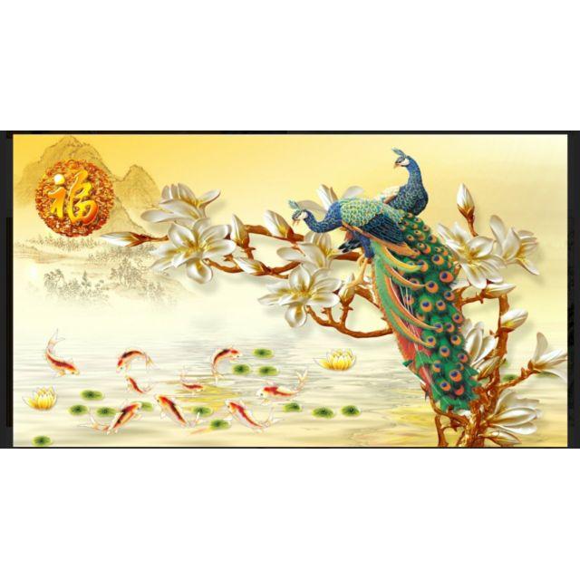 Tranh công phượng dán tường 3D chim công