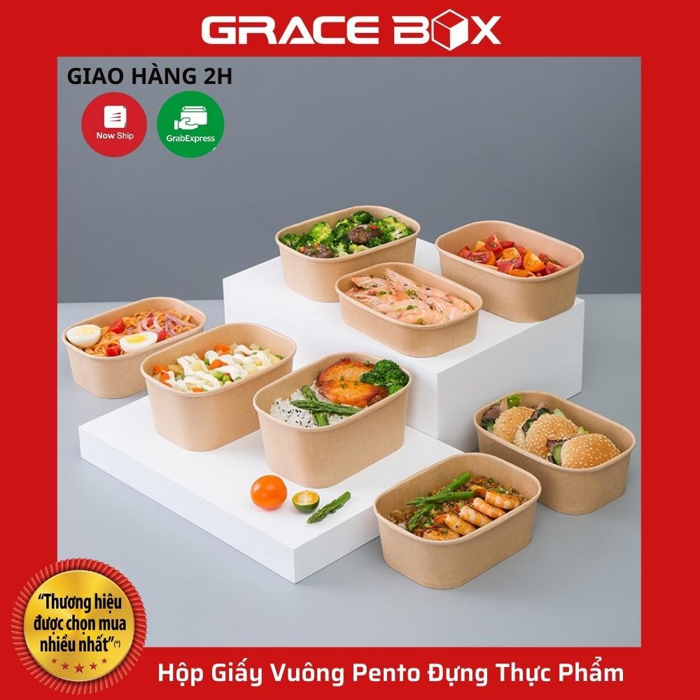 10 Hộp Giấy Vuông Pento Đựng Thực Phẩm Kèm Nắp Pet Size 750ml - 1000ml