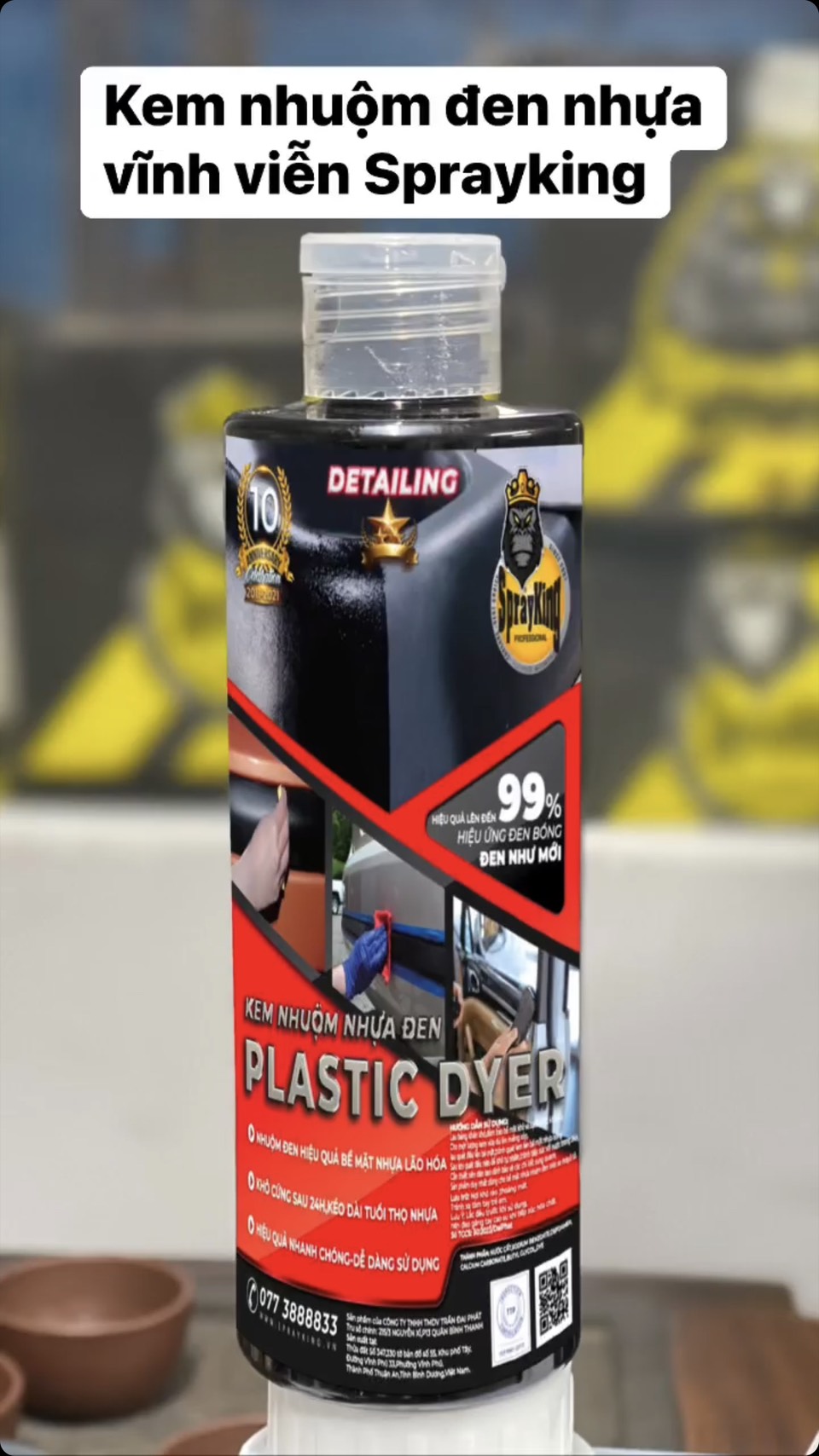 Kem nhuộm nhựa đen Sprayking Plastic Dyer 200ml, phục hồi nhựa nhám bạc màu, nhựa đã cũ trầy xướt