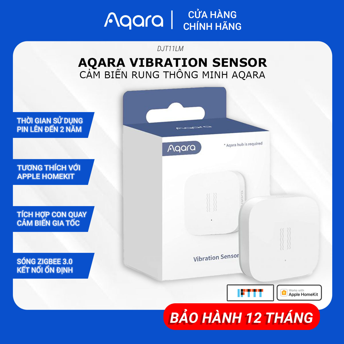 Cảm Biến Rung AQARA Tích Hợp Con Quay Hồi Chuyển, Nhận Diện Sự Dịch Chuyển, Phát Hiện Rung Động, Cảnh Báo Lên App, Hàng Chính Hãng, BH 12 Tháng