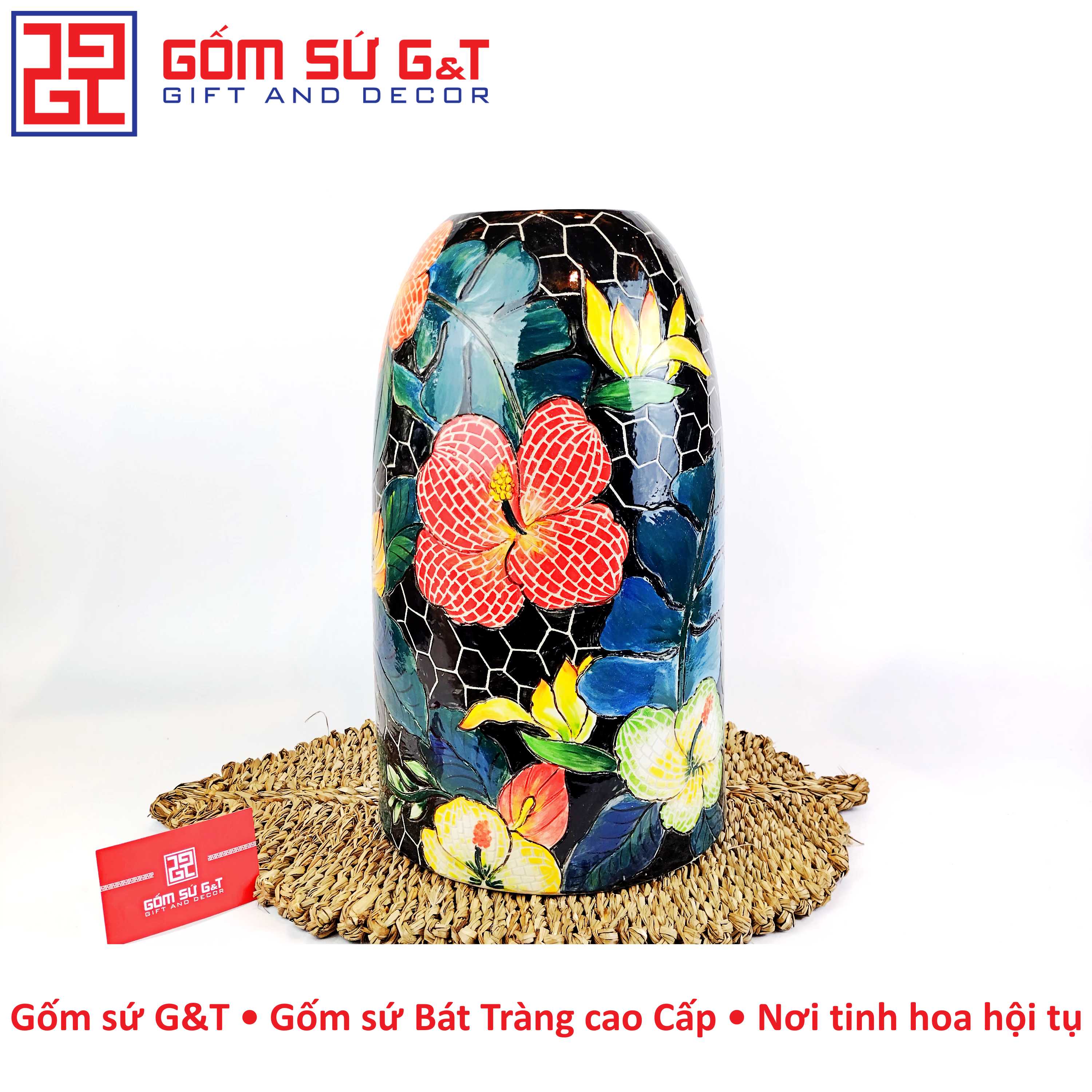 Lọ hoa chuông đại khắc hoa lan Gốm Sứ G&T