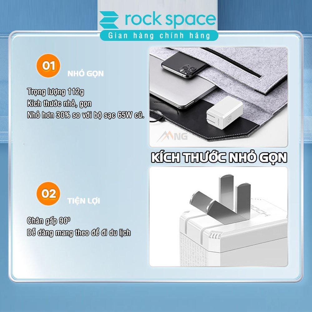 Củ sạc nhanh mini Rockspace T60 65W sạc nhanh PD,QC 3.0,sạc cho cả Laptop - Hàng chính hãng bảo hành 12 tháng lỗi đổi mới