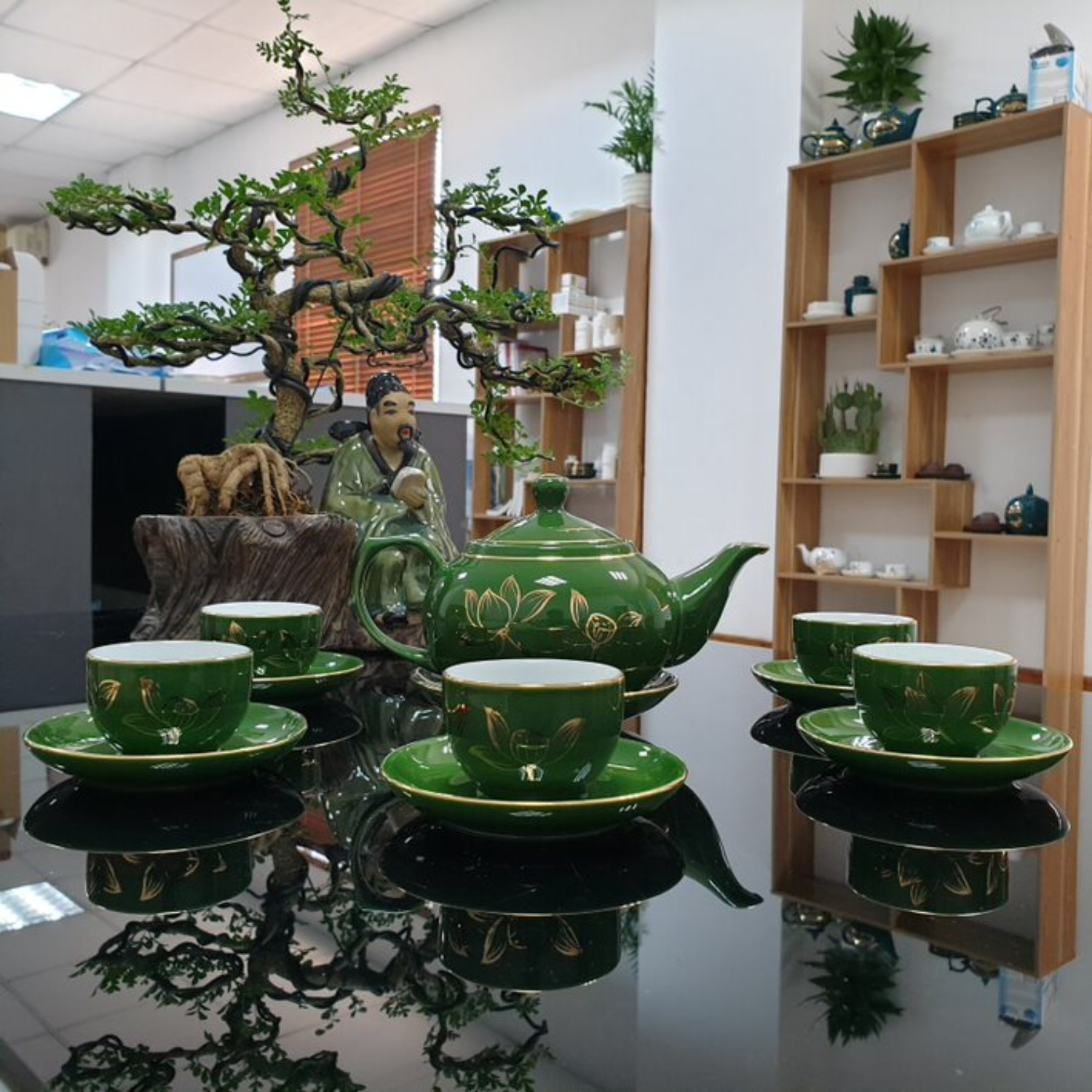 Bộ ấm chén uống trà cao cấp , bộ ấm trà Bát Tràng - bảo liên hoa