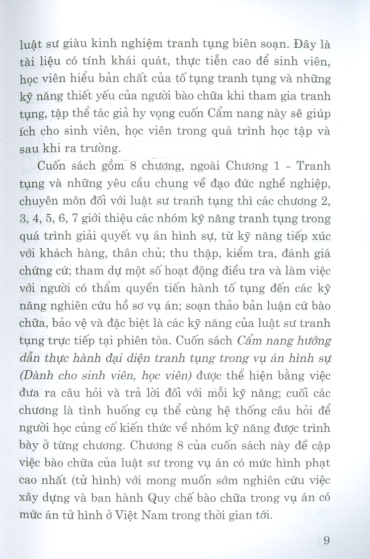 Cẩm Nang Hướng Dẫn Thực Hành Đại Diện Tranh Tụng Trong Vụ Án Hình Sự (Dành cho sinh viên, học viên) (Tái bản lần thứ hai có sửa chữa, bổ sung)