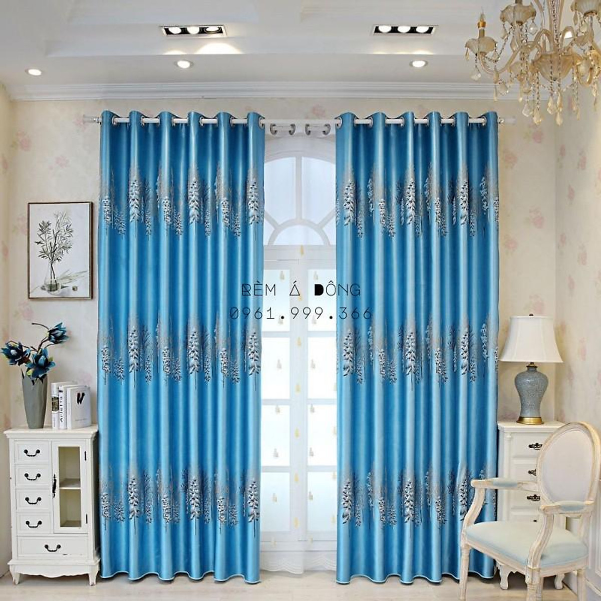 HN_Rèm vải gấm họa tiết cây thông tuyết sang trọng, trẻ trung - Cao cố định 3.0m