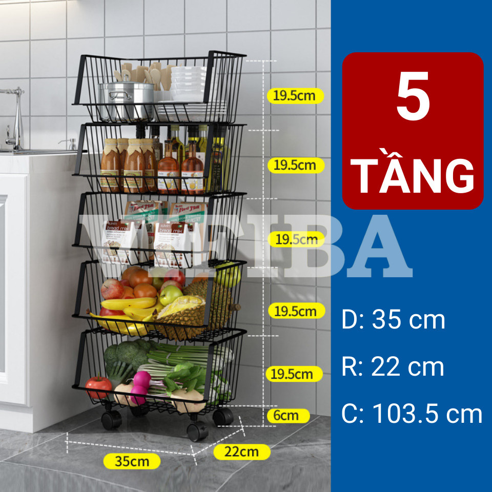 Kệ Rổ Nhà Bếp Đa Năng Chính Hãng VIFIBA Có Bánh Xe, Kệ Nhà Bếp Đựng Rau Củ Đồ Dùng Nhà Bếp Thép Carbon Chống Gỉ Sét Siêu Bền