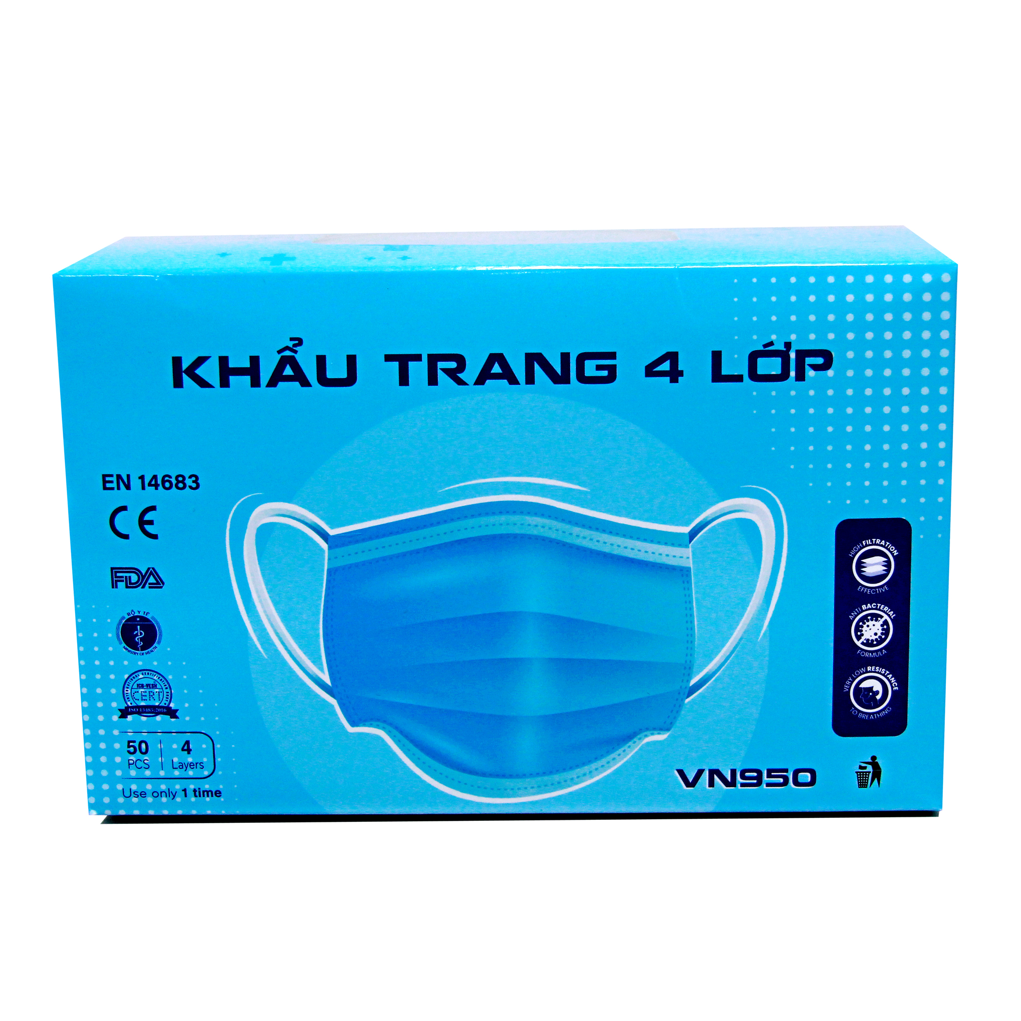 KHẨU TRANG 4 LỚP VẢI KHÔNG DỆT THACOGROUP - MÀU XANH ( HỘP 50 CHIẾC )