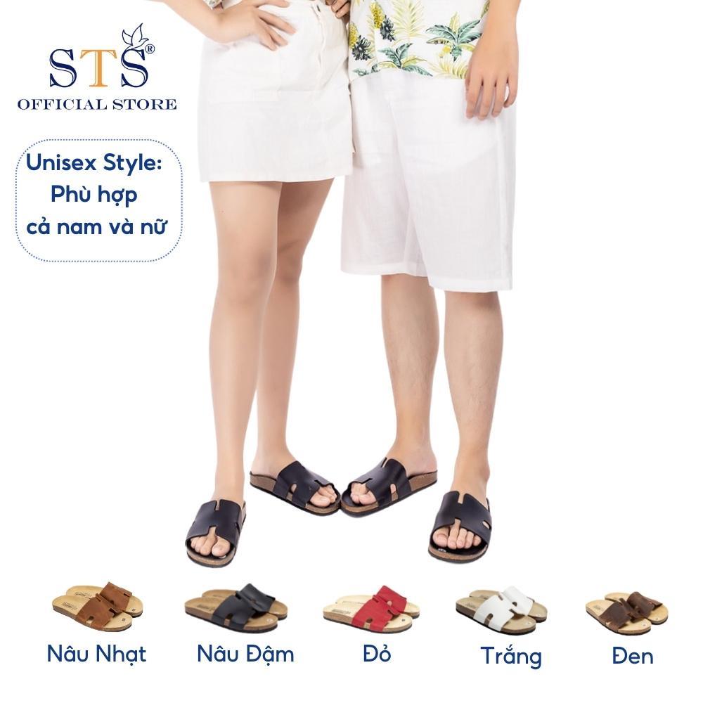 Dép đế trấu DA BÒ THẬT NGUYÊN TẤM bản rộng unisex birken hàng xuất khẩu cao cấp ST04 BH 6 tháng