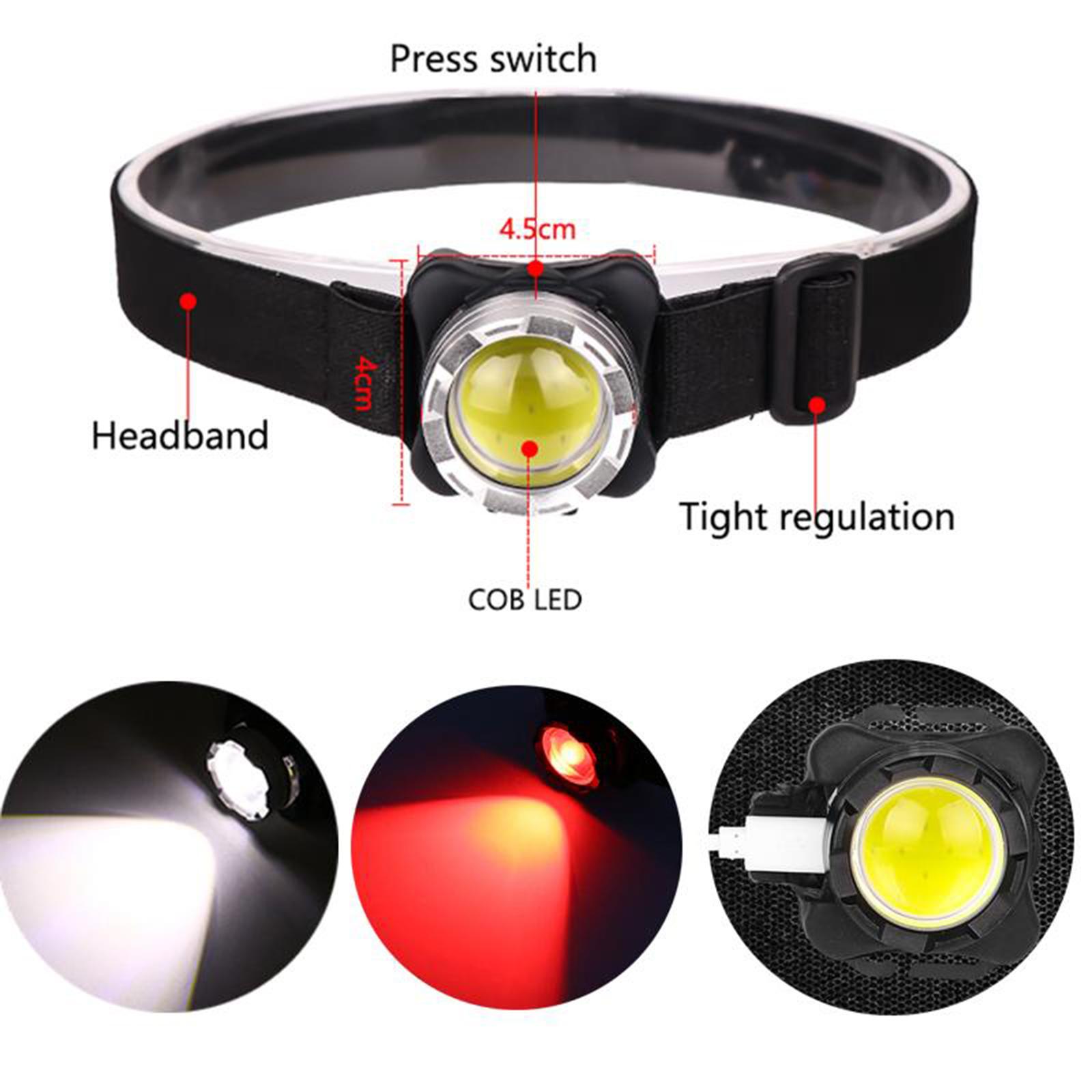 Adjustable Comfortable Headlamp with White Red Lights 3 Modes for Fishing Black