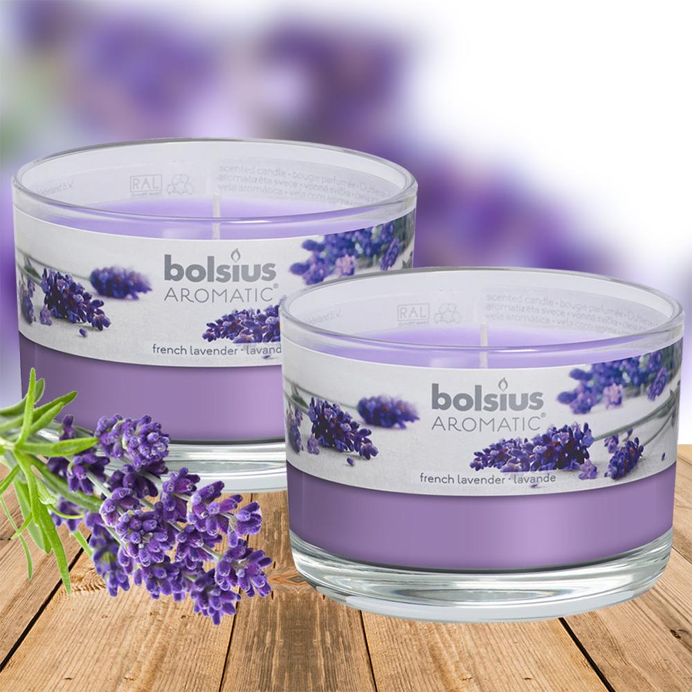 Combo 2 ly nến thơm tinh dầu Bolsius French Lavender 155g - hoa oải hương, nến trang trí, thơm phòng, thư giãn, khử mùi