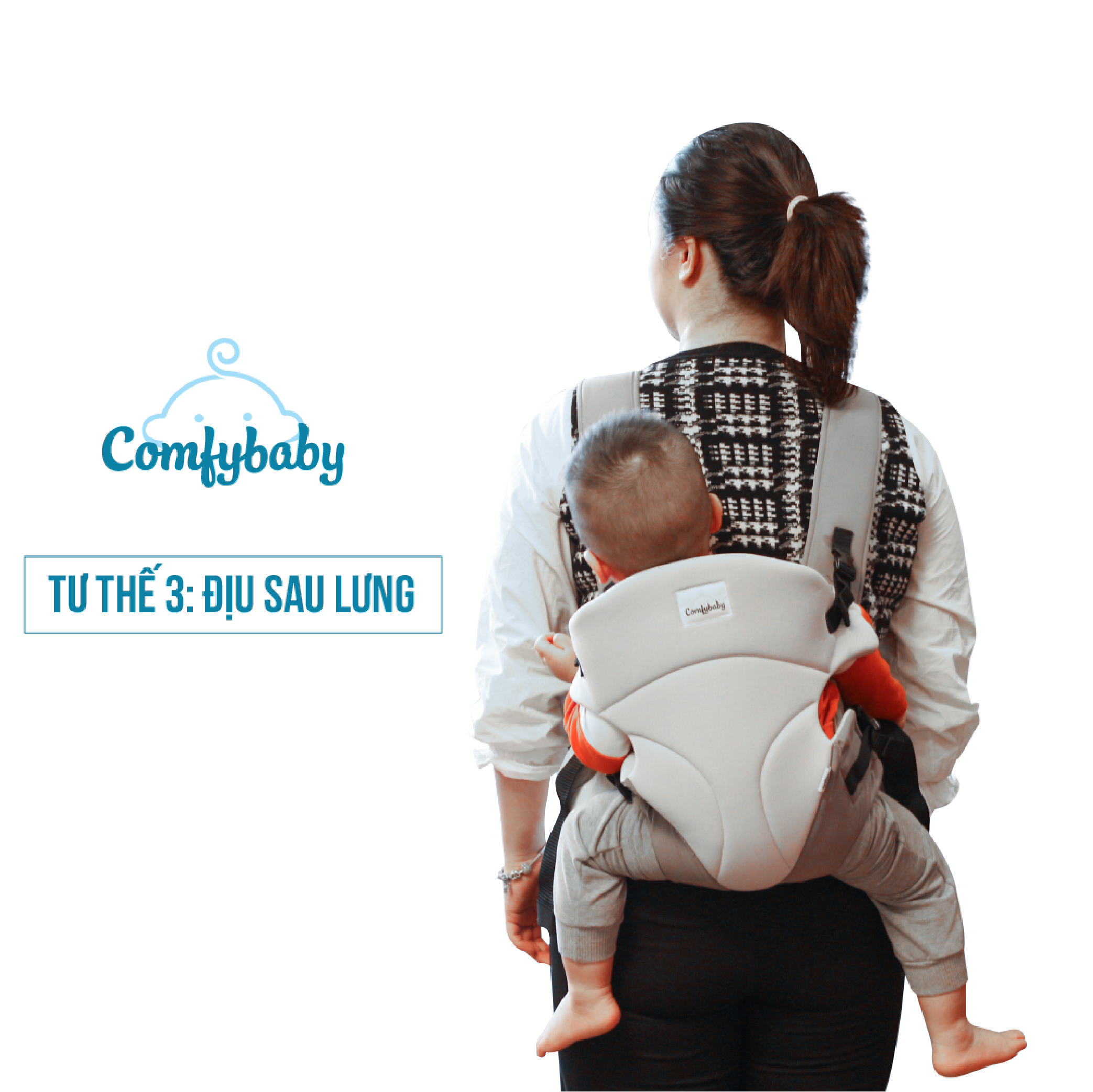 Địu em bé 3 tư thế có đỡ cổ sơ sinh - thoáng khí chống gù cho bé ComfyBaby CF-BK010  - Màu Xám