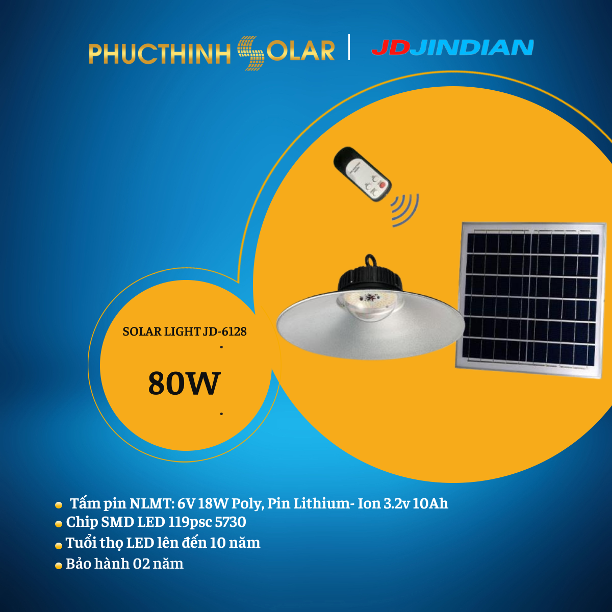Đèn Trang Trí Năng Lượng Mặt Trời 80W JINDIAN JD-6128 Hàng Chính Hãng | Phúc Thịnh Solar