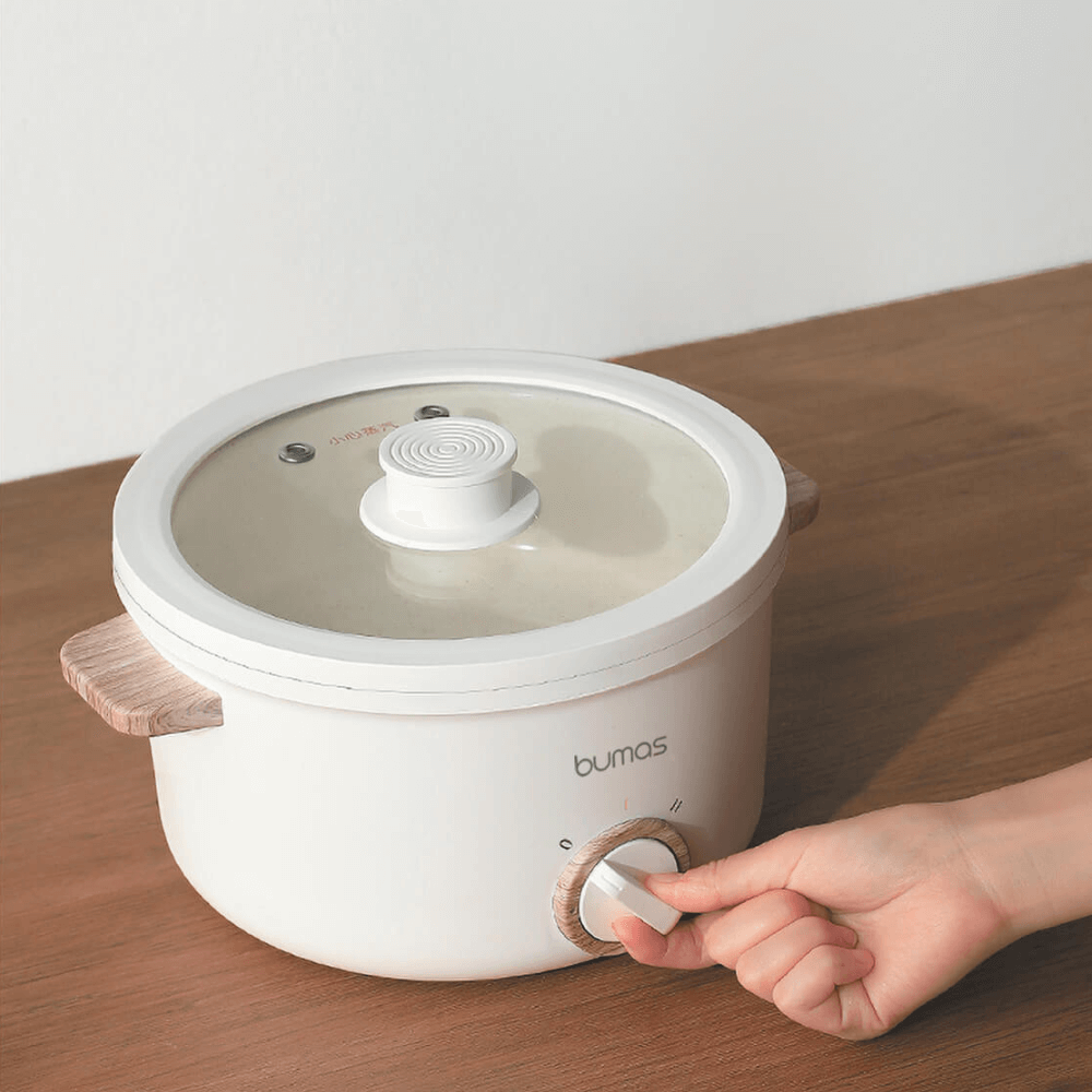 Nồi Điện Đa Năng BUMAS K02 Chống Dính Men Gốm, Dung Tích 2.5L, Công Suất 700W - Hấp, hầm, chiên, xào, nấu lẩu, nấu cơm - Hàng chính hãng