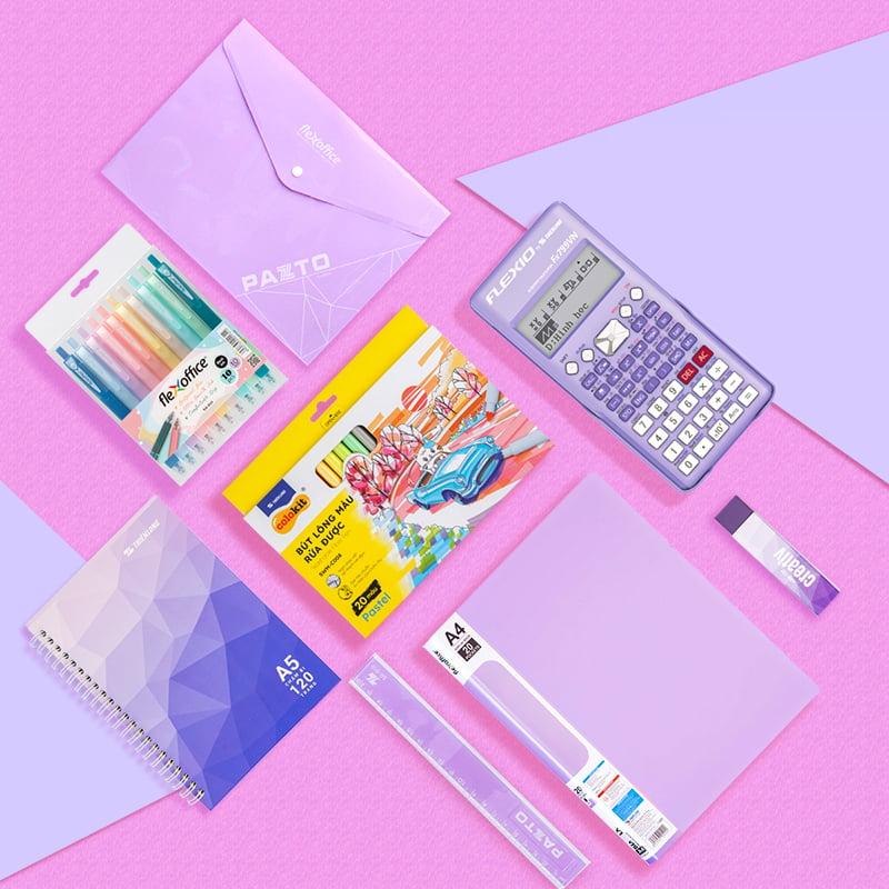 Combo dụng cụ học tập thể hiện cá tính - Tone Tím pastel - 08 món