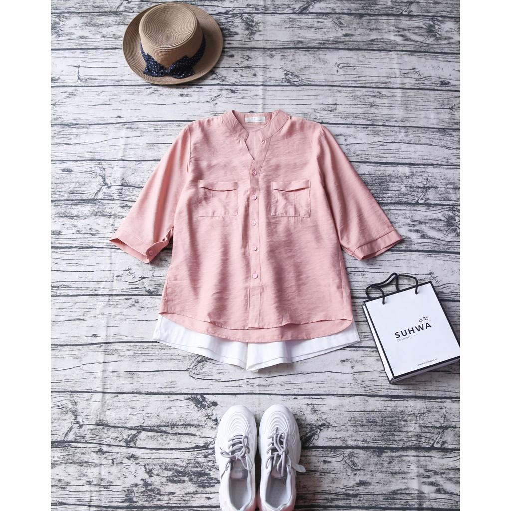 ÁO SƠ MI HAI TÚI NHỎ VẠT HIGHLOW TAY LỠ