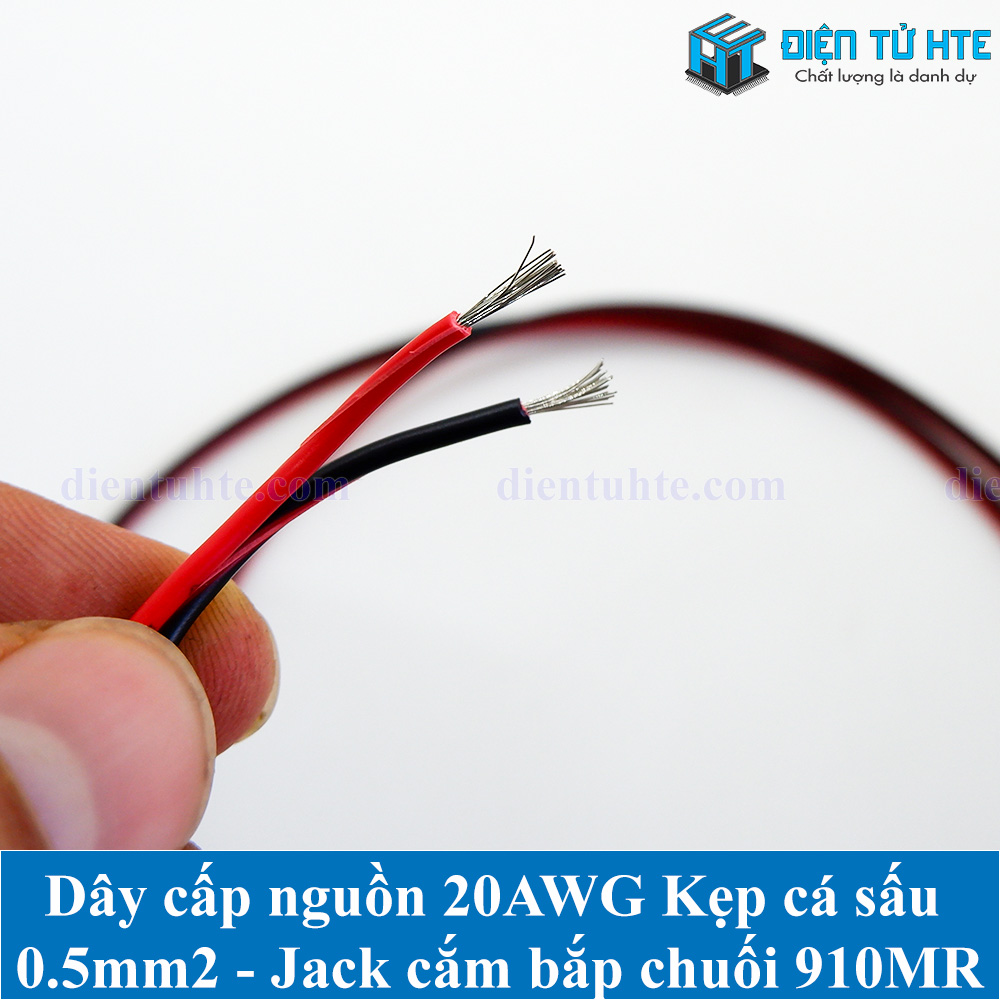 Dây cấp nguồn 20AWG 0.52mm2 đầu kẹp cá sấu 35mm - Jack cắm bắp chuối 910MR Đỏ+Đen