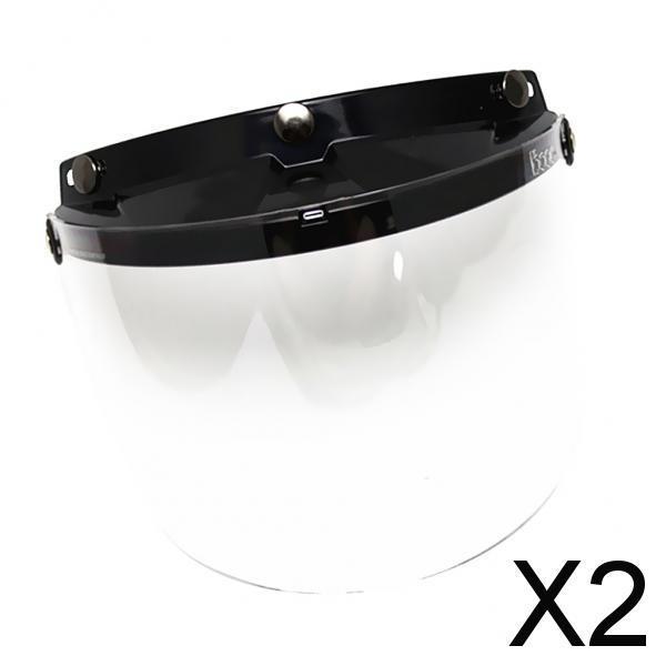 2xOpen Face or Half Face Motorcycle Helmets 3-Snap Flip Up Visor Shield Clear
